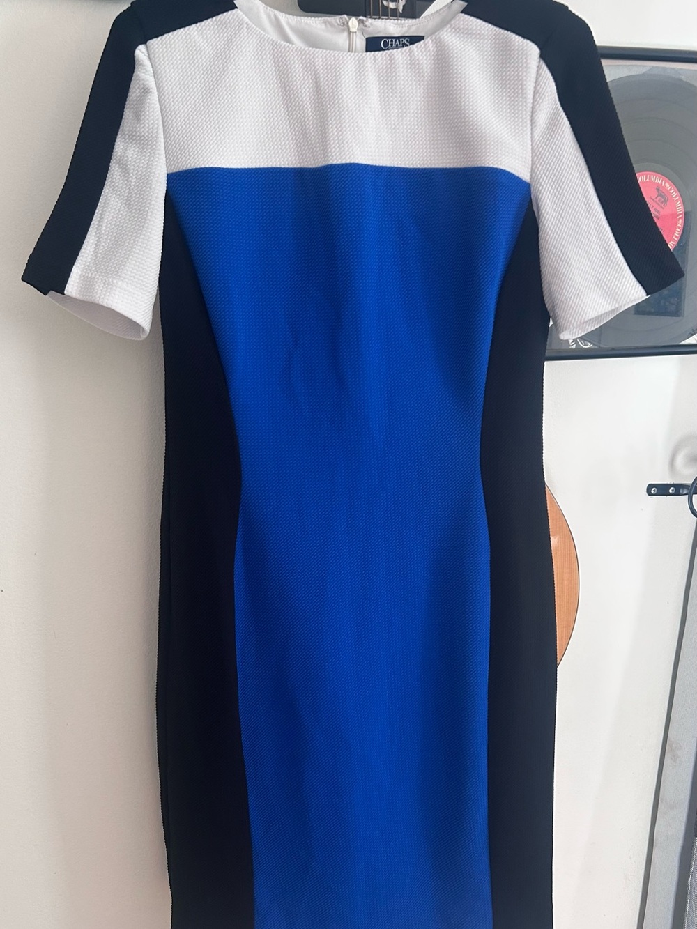 Chaps Blue, White & Black Colorblock Midi Dress